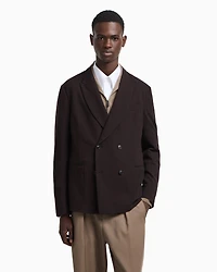 Emporio Armani - Double-breasted jacket wool crêpe with 3D effect, Man, Brown, Size: