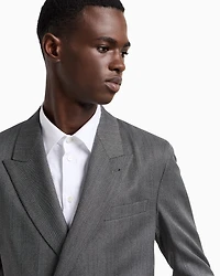 Emporio Armani - Double-breasted suit Cheviot-effect armure virgin wool, Man, Grey, Size: