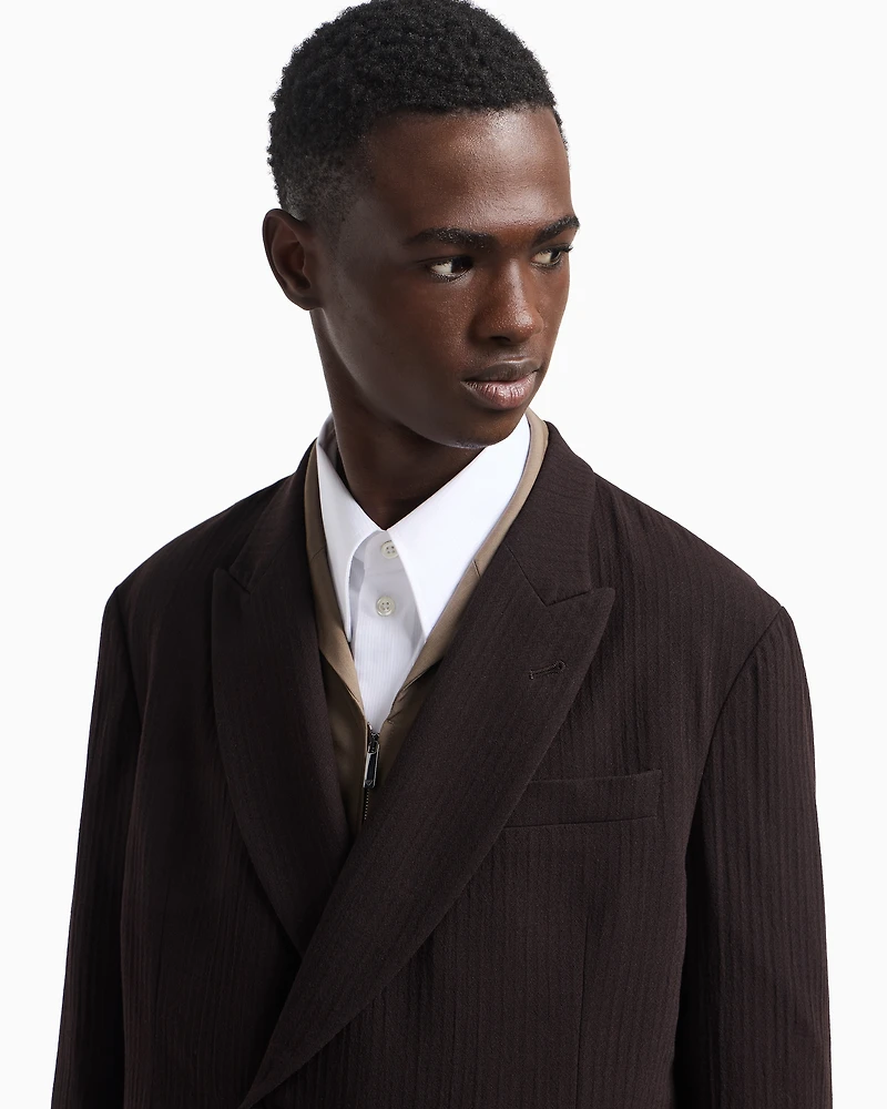 Emporio Armani - Double-breasted jacket wool crêpe with 3D effect, Man, Brown, Size: