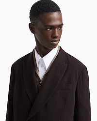 Emporio Armani - Double-breasted jacket wool crêpe with 3D effect, Man, Brown, Size: