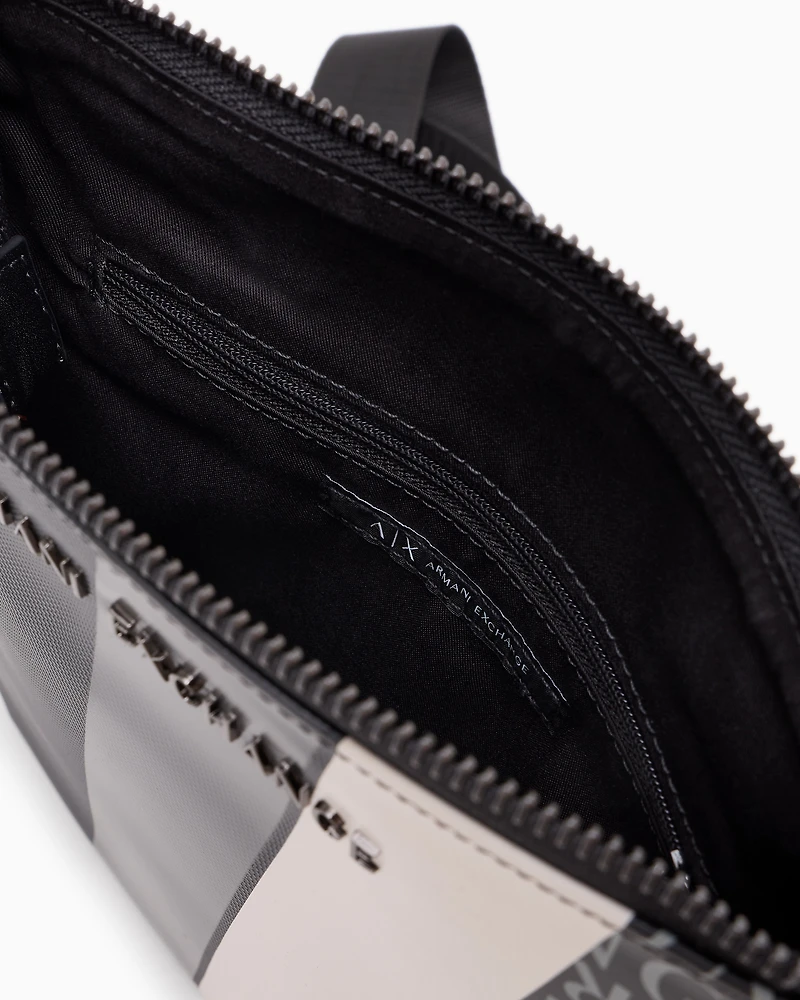 Monogram and Stripe Flat Shoulder Bag
