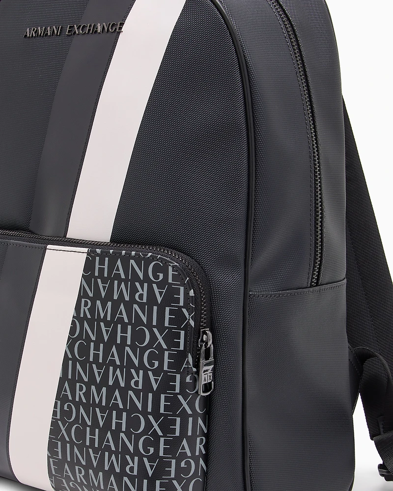Backpack with monogram and stripes