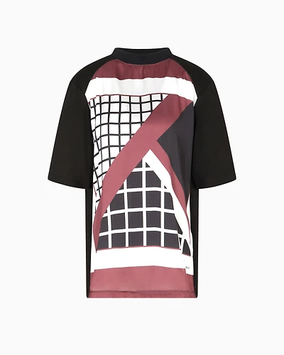 Emporio Armani - Polygon capsule collection heavy jersey T-shirt with printed satin insert, Woman, Black, Size: