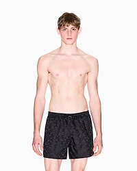 Armani Exchange - Allover logo patterned boxer swimsuit, Man, Black, Size: L