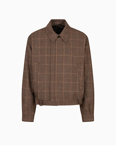 Emporio Armani - Flannel blouson with a check motif, Man, Brown, Size: