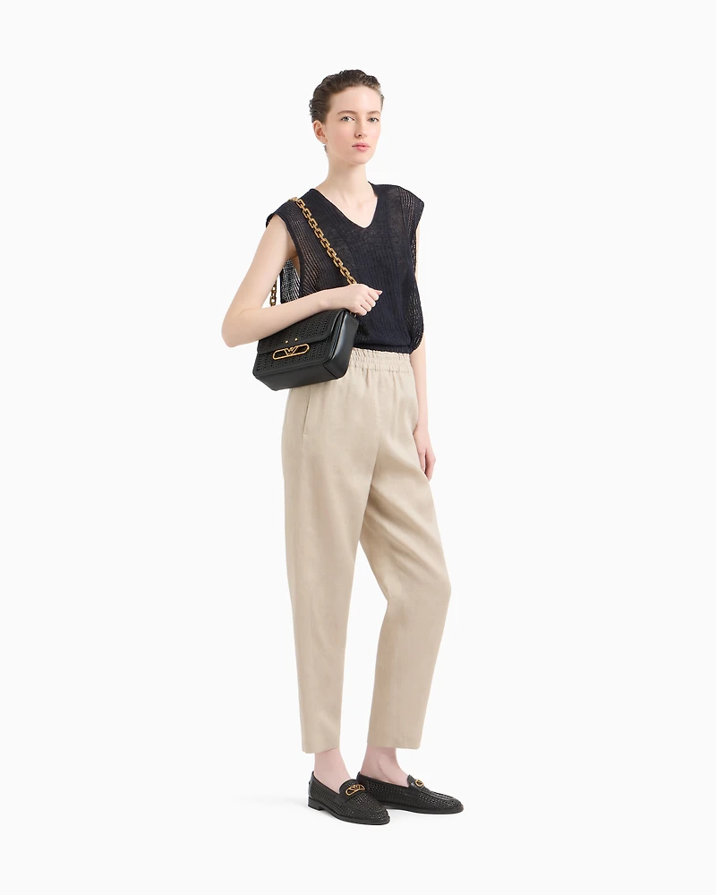 Emporio Armani - Pure linen trousers with an elasticated waist, Woman, Beige, Size: