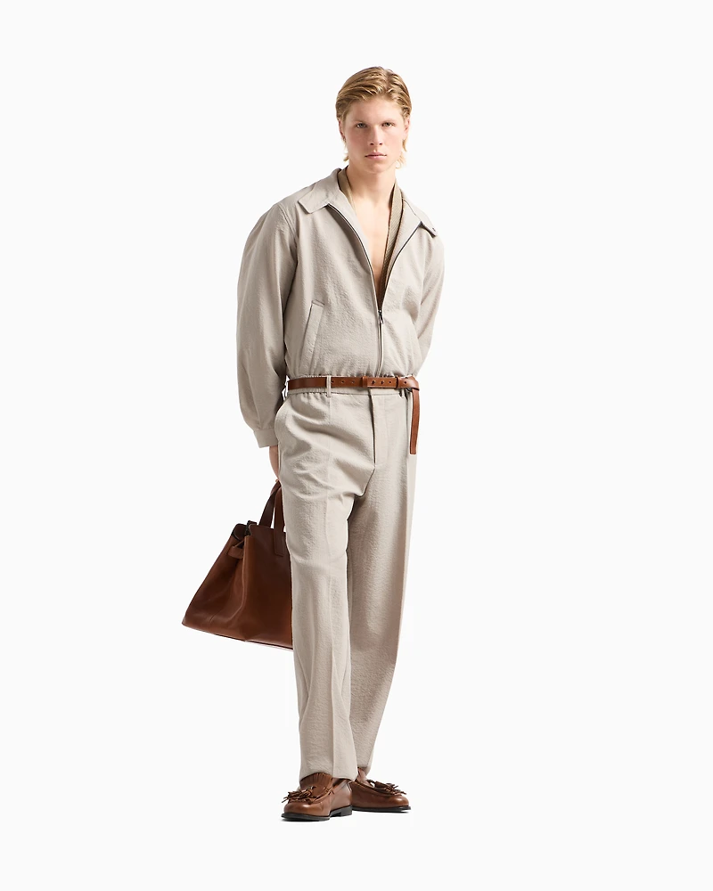 Emporio Armani - Seersucker nylon trousers with elasticated back, Man, Grey, Size: