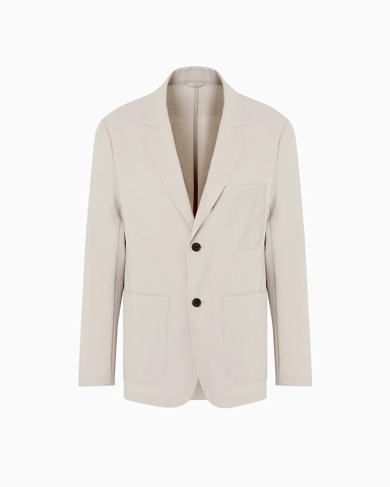 Emporio Armani - Single-breasted jacket nylon seersucker, Man, Grey, Size: