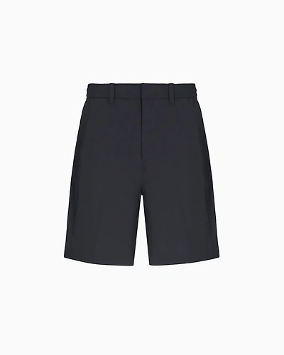 Emporio Armani - Nylon seersucker elasticated-back Bermuda shorts, Man, Navy Blue, Size: