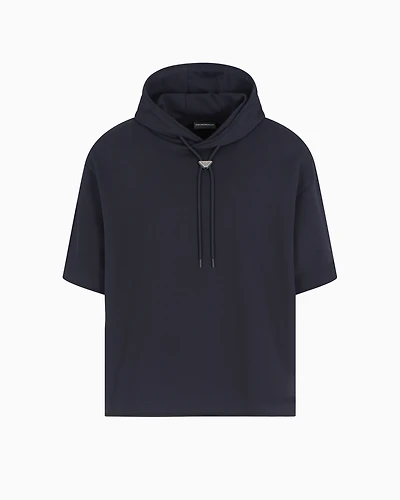 Emporio Armani - ASV Short-sleeved, oversized jersey hooded sweatshirt, Man, Navy Blue, Size: