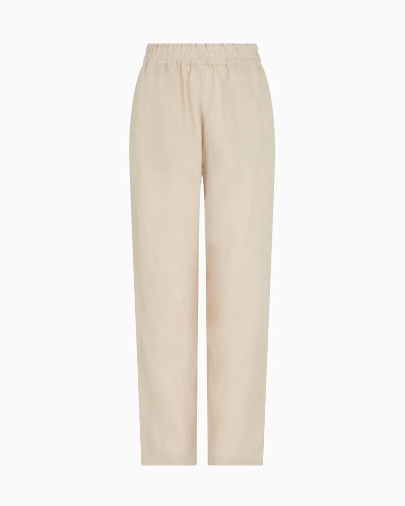 Emporio Armani - Pure linen trousers with an elasticated waist, Woman, Beige, Size: