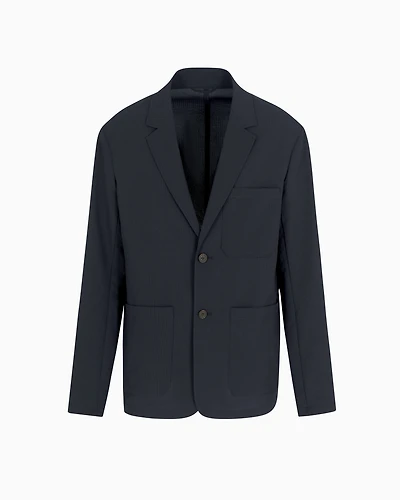 Emporio Armani - Single-breasted jacket nylon seersucker, Man, Navy Blue, Size: