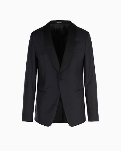 Emporio Armani - Light worsted virgin wool single-breasted jacket with satin shawl lapels, Man, Navy Blue, Size: