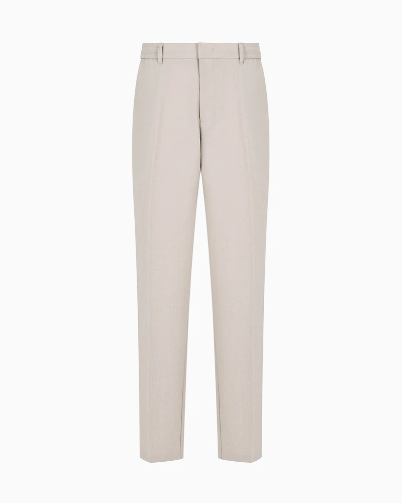 Emporio Armani - Seersucker nylon trousers with elasticated back, Man, Grey, Size: