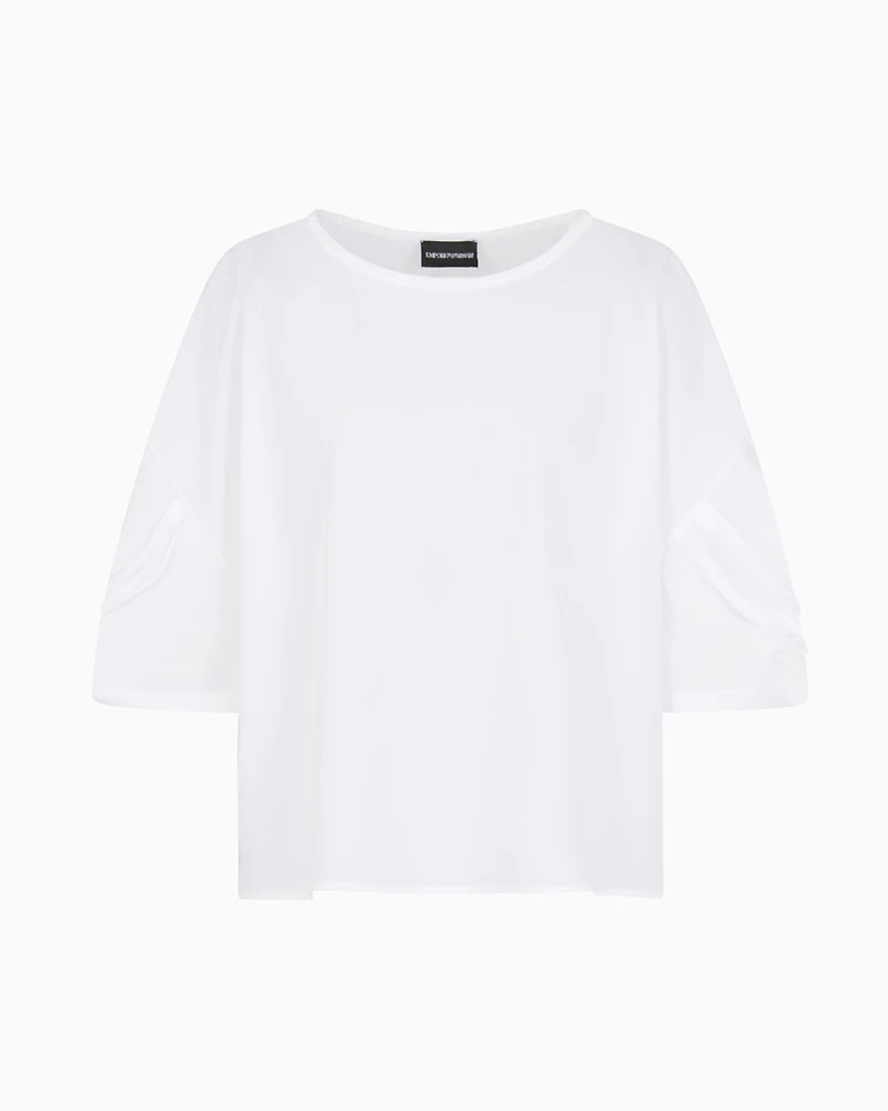 Emporio Armani - Poplin blouse with twisted sleeves, Woman, White, Size: