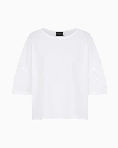 Emporio Armani - Poplin blouse with twisted sleeves, Woman, White, Size: