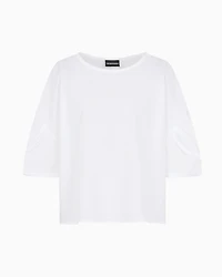 Emporio Armani - Poplin blouse with twisted sleeves, Woman, White, Size: