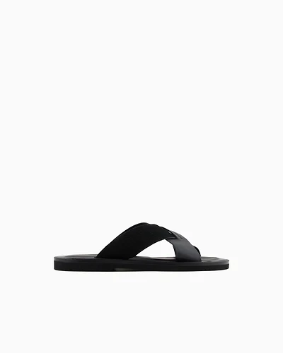 Emporio Armani - Multi-striped suede and leather cross-over sandals, Man, Black, Size: