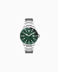 Emporio Armani - World Explorer Three-Hand Stainless Steel Watch, Man, Multicoloured, Size: TU