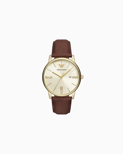 Emporio Armani -  Three-Hand Date Brown Leather Watch, Man, Multicoloured, Size: TU
