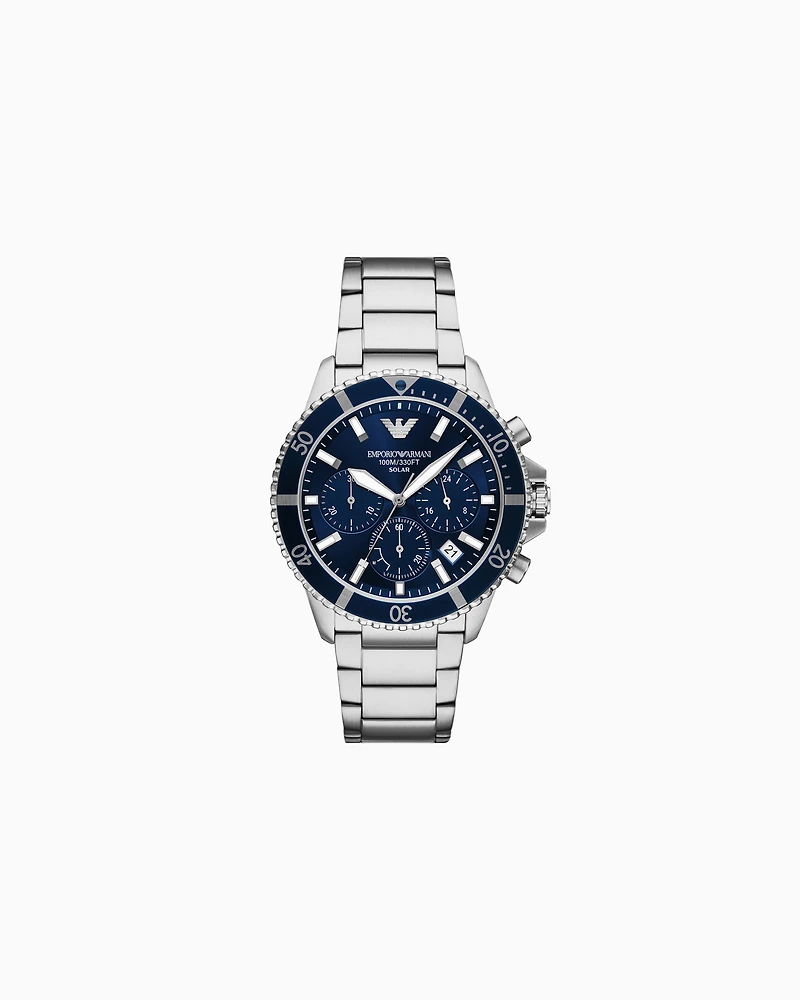 Emporio Armani -  World Explorer Solar-Powered Chronograph Stainless Steel Watch, Man, Multicoloured, Size: TU
