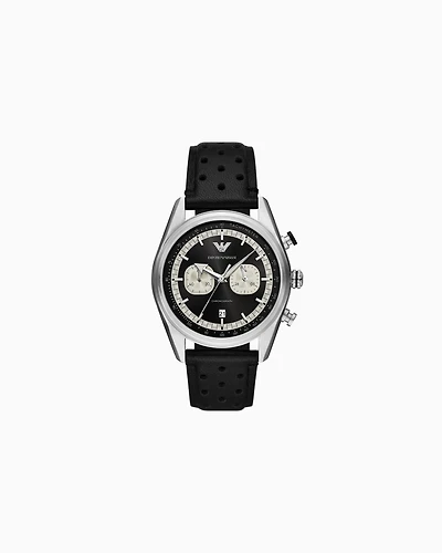 Emporio Armani -  Chronograph Black Leather Watch, Man, Multicoloured, Size: TU