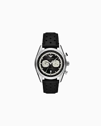 Emporio Armani -  Chronograph Black Leather Watch, Man, Multicoloured, Size: TU