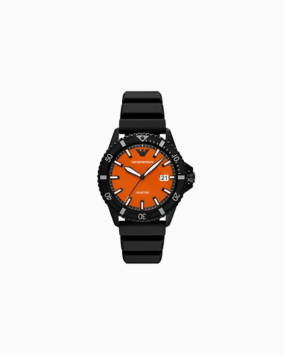 Emporio Armani -  World Explorer Three-Hand Date Black Silicone Watch, Man, Multicoloured, Size: TU