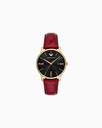 Emporio Armani -  Three-Hand Date Bordeaux Red Leather Watch, Man, Multicoloured, Size: TU