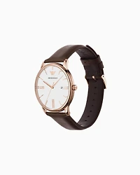 Emporio Armani -  Three-Hand Date Brown Leather Watch, Man, Multicoloured, Size: TU