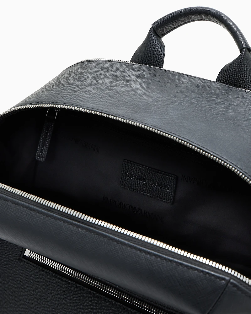 Emporio Armani - ASV regenerated Saffiano leather backpack with eagle plate, Man, Black, Size: TU