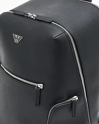 Emporio Armani - ASV regenerated Saffiano leather backpack with eagle plate, Man, Black, Size: TU