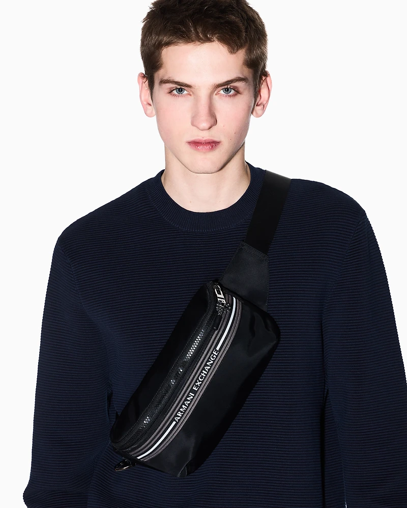 Armani Exchange - Logo stripe pouch, Man, Black, Size: TU