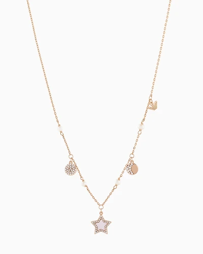 Emporio Armani - Rose Gold-Tone Brass Station Necklace, Woman, Multicoloured, Size: TU