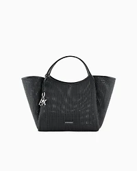 Emporio Armani - Oversized interwoven shopper bag with logo charm, Woman, Black, Size: TU