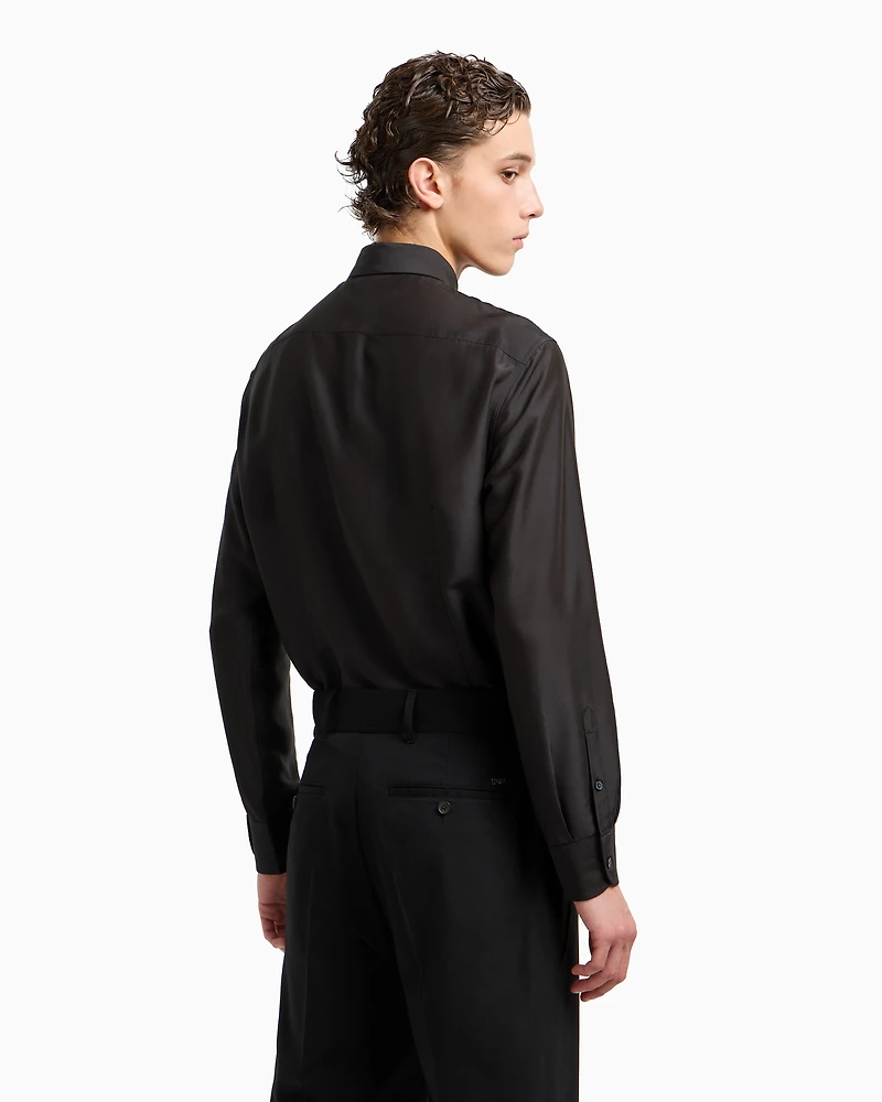 Emporio Armani - Silk-blend modal shirt, Man, Black, Size: