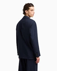 Emporio Armani - Virgin-wool twill single-breasted blazer, Man, Navy Blue, Size: