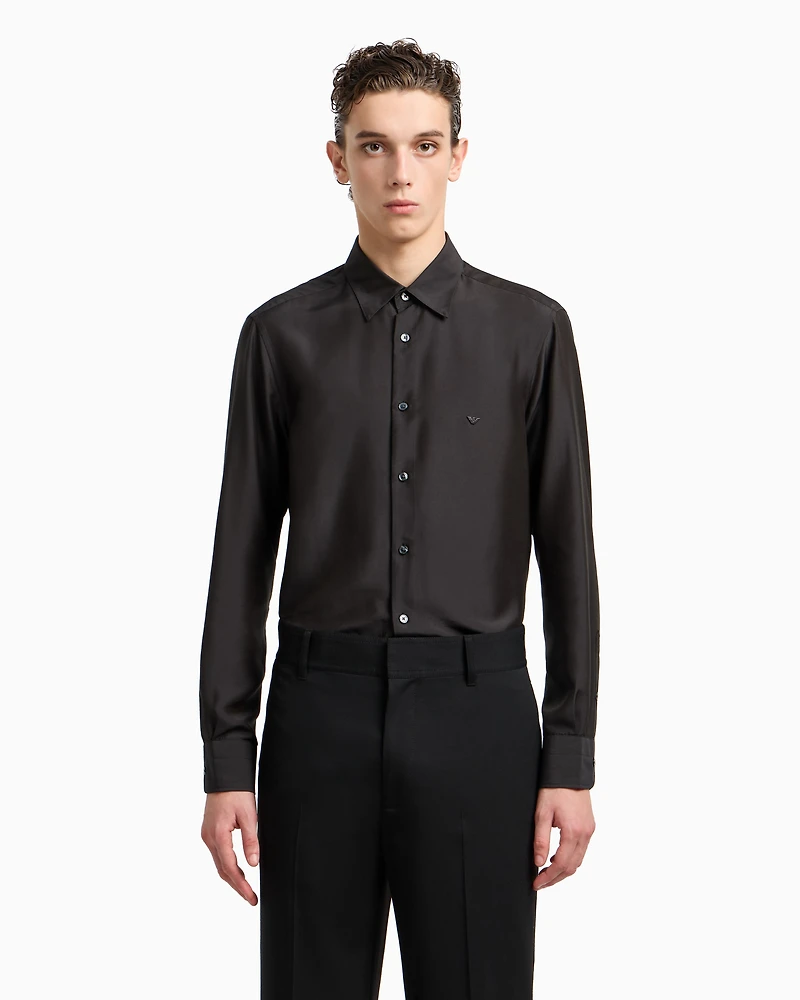 Emporio Armani - Silk-blend modal shirt, Man, Black, Size:
