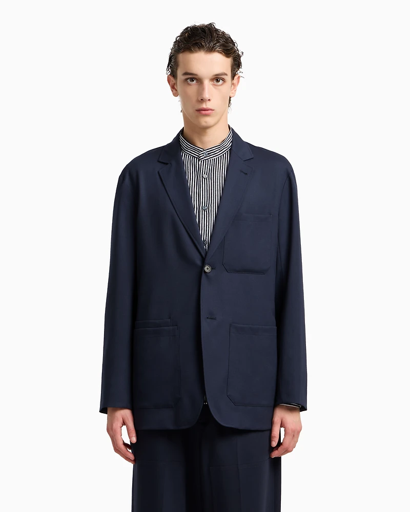 Emporio Armani - Virgin-wool twill single-breasted blazer, Man, Navy Blue, Size: