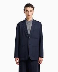 Emporio Armani - Virgin-wool twill single-breasted blazer, Man, Navy Blue, Size: