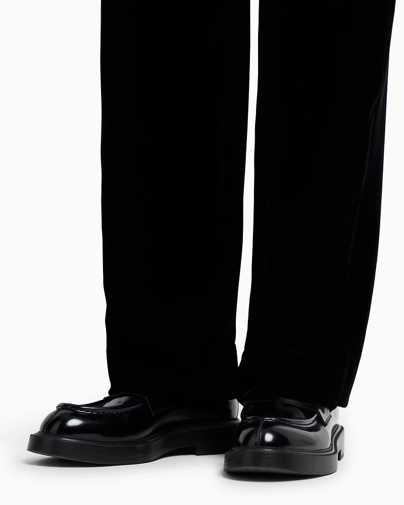 Emporio Armani - Icon smooth velvet trousers, Man, Black, Size: