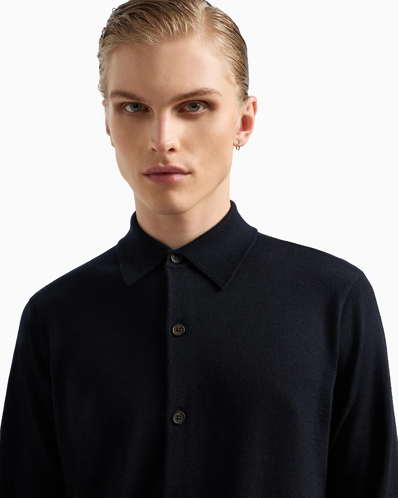 Emporio Armani - Travel Essentials plain-knit virgin-wool cardigan, Man, Navy Blue, Size: