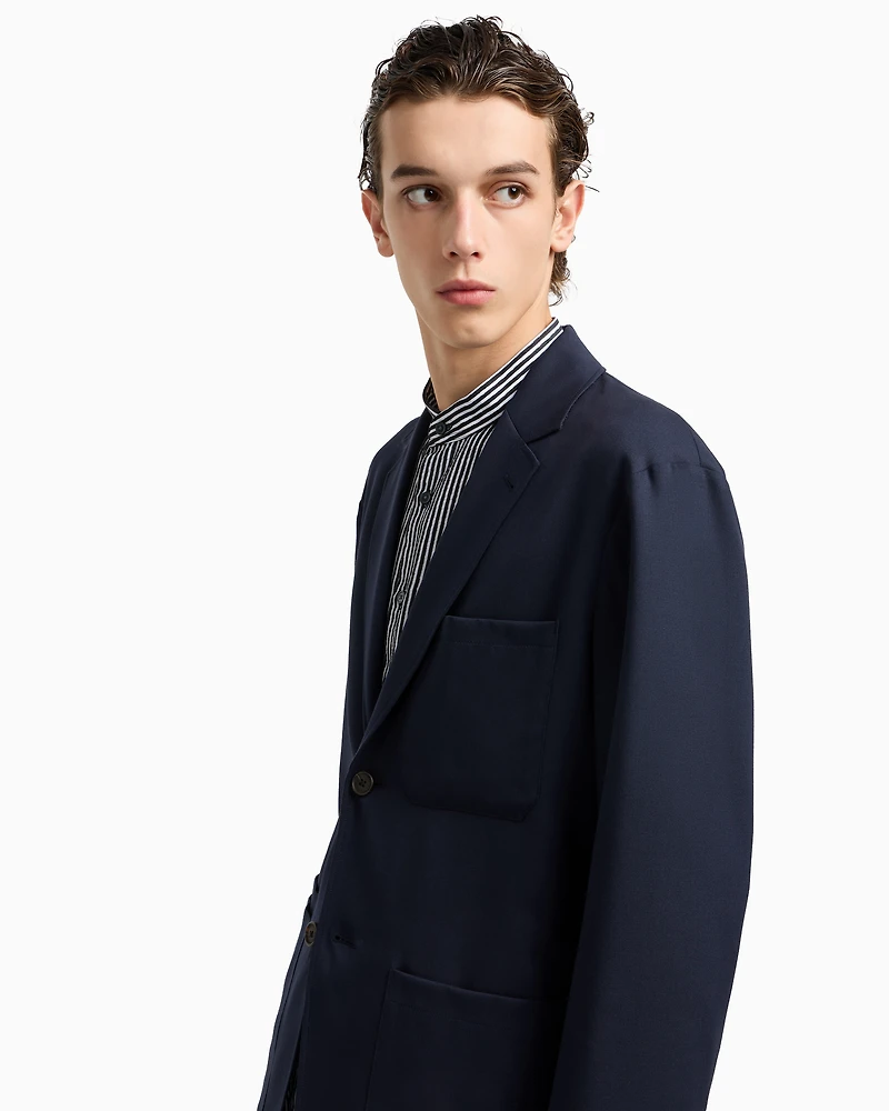 Emporio Armani - Virgin-wool twill single-breasted blazer, Man, Navy Blue, Size: