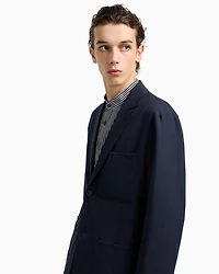 Emporio Armani - Virgin-wool twill single-breasted blazer, Man, Navy Blue, Size: