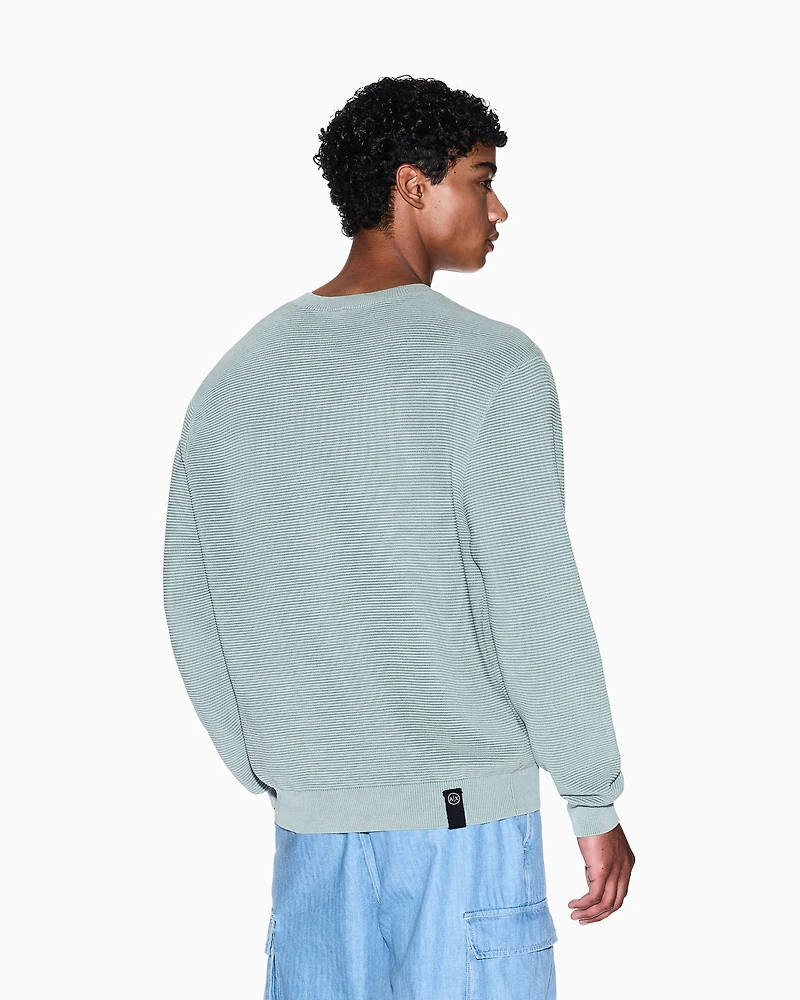 Armani Exchange - Striped Texture Crew Neck Sweater, Man, Green, Size: