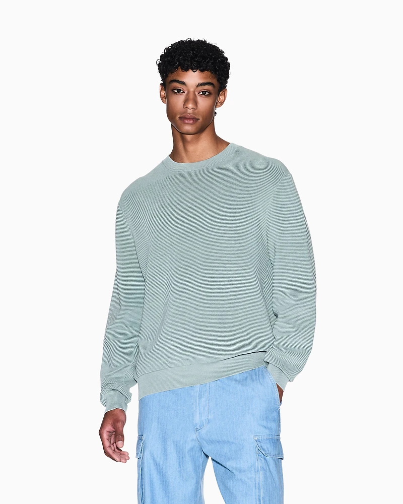 Armani Exchange - Striped Texture Crew Neck Sweater, Man, Green, Size: