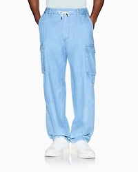 Armani Exchange - Herringbone Cotton Cargo Pants, Man, Blue, Size: