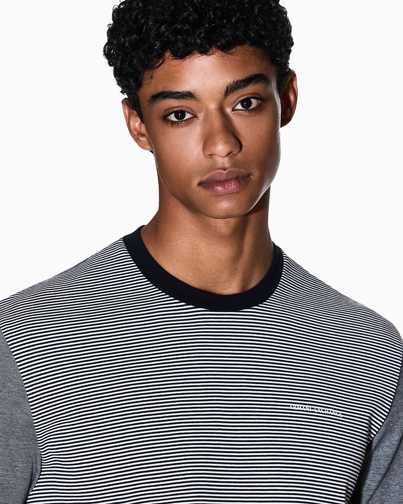Armani Exchange - Striped cotton T-shirt, Man, Blue, Size: