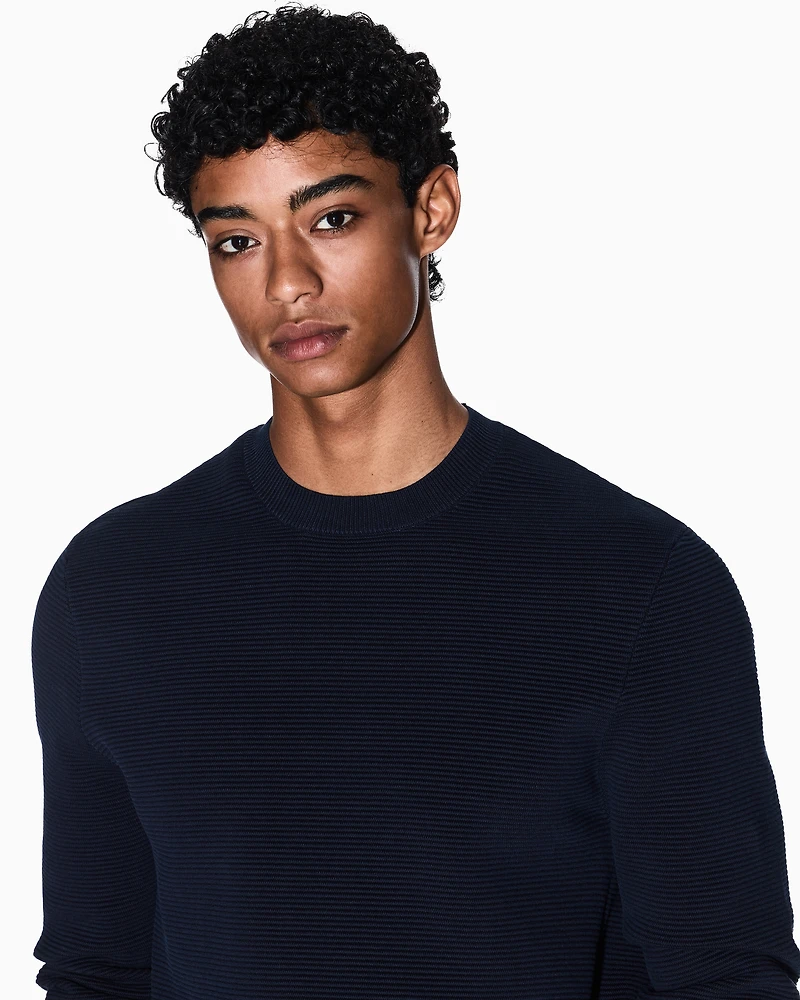 Armani Exchange - Striped Texture Crew Neck Sweater, Man, Navy Blue, Size: