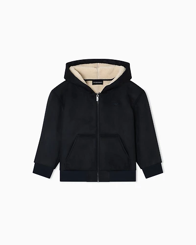 Emporio Armani - Suede-effect hooded blouson with zip , Boy, Navy Blue, Size: